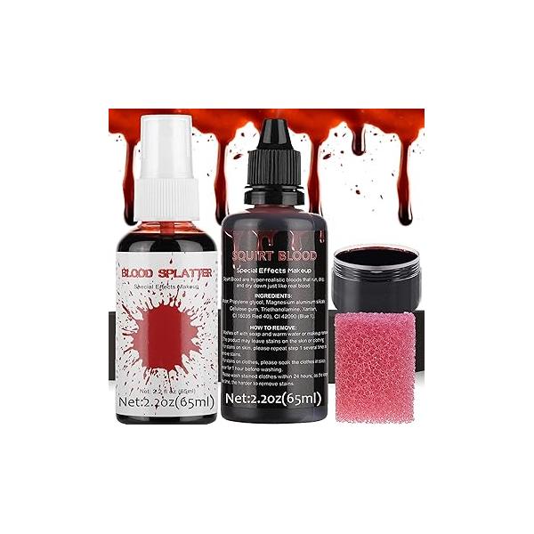 CCbeauty 7.6oz Halloween Fake Blood Makeup Kit - Spray+Squirt Blood+Stage Blood, Realistic Washable for Special Effects SFX Set Zombie Vampire Monster Cosplay Mouth Clothes Dress Up