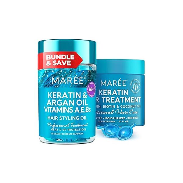MAREE Hair Care Bundle - Styling Capsules, Deep Mask & Conditioner Keratin, Jojoba, Argan Coconut Oils Leave-in Anti Frizz Conditioning