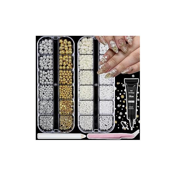Nail Art Pearls with Rhinestones Glue Gel Flatback Charms Luxurious Supplies Accessories Gold Silver Gems Jewelry for Women Design