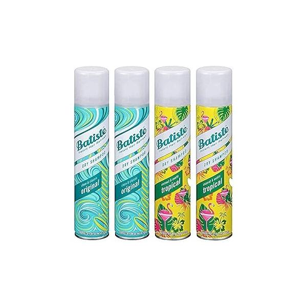 Batiste Dry Shampoo Spray 4 Pack Variety Mix, Original Clean And Classic, and Tropical Fragrance, 2 Each 6.73 oz.
