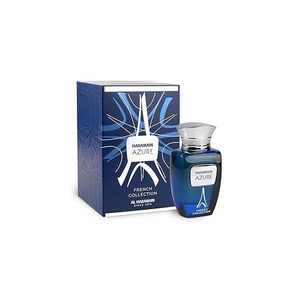 Al Haramain Azure French Collection for Unisex - Arabian Perfume Women and Men Long Lasting Fragrance with Notes of Amber, Tonka &Cedar Arabic Eau De Parfum Spray 3.33 oz EDP