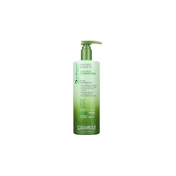 GIOVANNI 2chic Ultra-Moist Conditioner - Avocado & Olive Oil, Creamy Hydration Formula, Enriched with Aloe Vera, Shea Butter, Botanical Extracts, No Parabens, Color Safe 24 oz