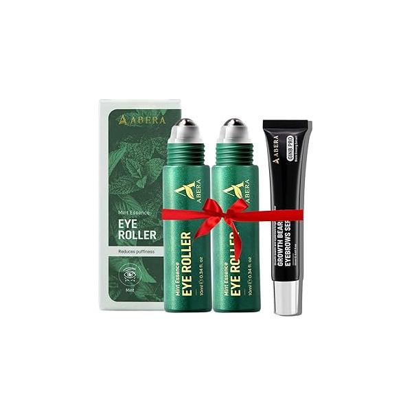 Abera Under Eye Roller for Men - Serum Puffy Eyes & Dark Circles, with Mint Essence, Vitamin C, Peptides Anti-Aging Benefits 0.34 Fl Oz
