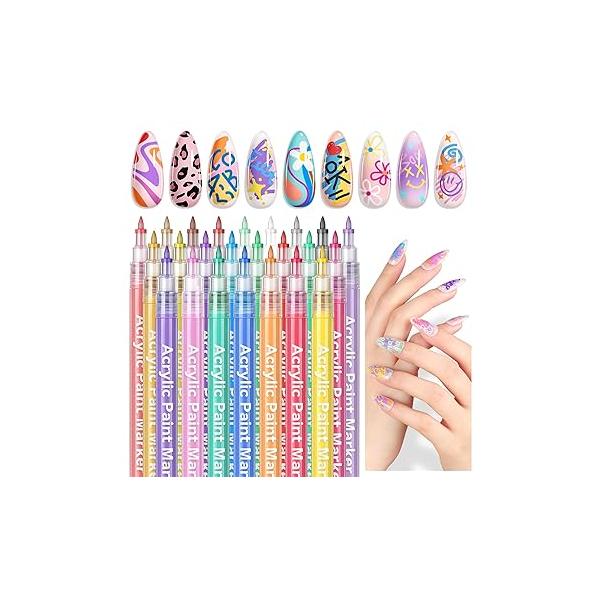 Saviland 12 Colors Nail Art Pens Set - 3D Polish Acrylic Paint Markers for Drawing Painting Point Dotting Liner Pen Manicure Tools Design Kit Home Salon DIY
