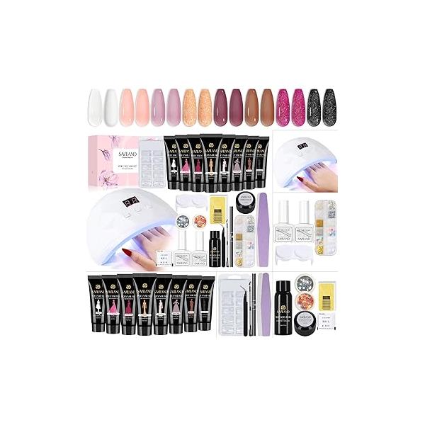 SAVILAND Poly Gel Nail Kit - 6 Colors Polygel with U V Light Purple Pink Nails Extension Slip Solution Tools All-in-1 Manicure Starter for Home DIY Set