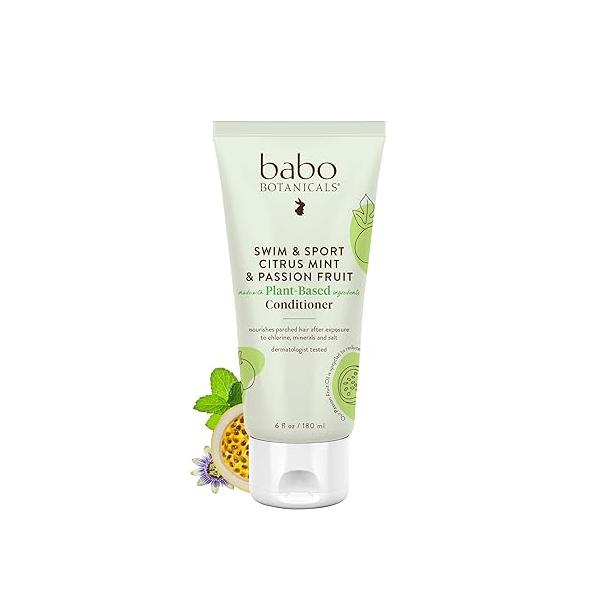 Babo Botanicals Swim & Sport Citrus Mint Passion Fruit Conditioner - Purifying replenishing- Shea Butter Green Tea for All Ages Scented with and Peppermint Essential Oils