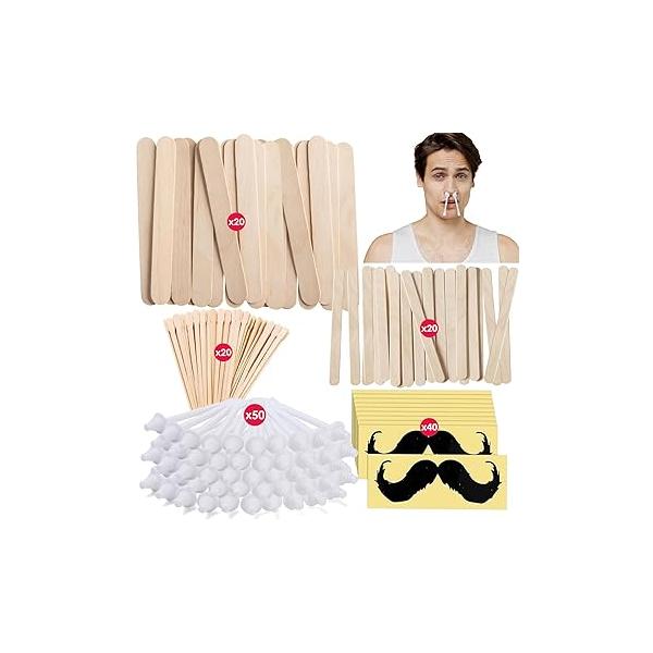 BLITZWAX 120pcs Wooden Waxing Sticks Kit for Hard Wax Hair Removal, Eyebrow Large and Small Applicators Face, Body, Lip, with 30 Papers Oils, Ideal Women’s At-Home