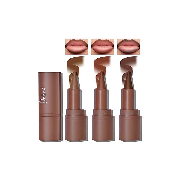 3 Colors 2 in 1 Lip Liner Set, Matte Nude Dark Brown Red Plumping Smooth Creamy Pencil, High Pigmented Long lasting Light Lipstick Makeup, 02+04+06
