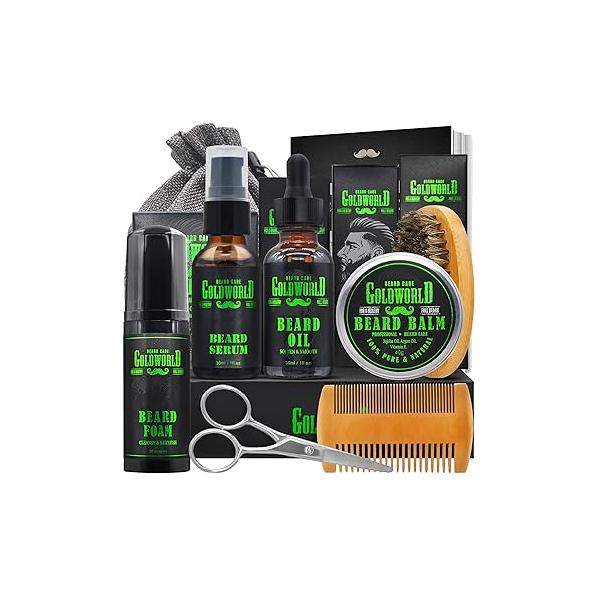 Beard Kit Grooming w/Beard Wash/Shampoo Oil Balm Brush Comb Scissor Bag e-Book Christmas Stocking Stuffers Gifts Ideas for Men Him Dad Boyfriend Husband Mens