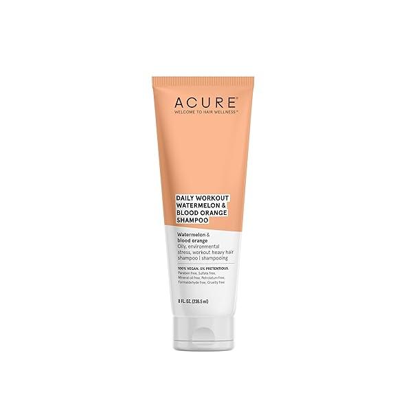 Acure Daily Workout Watermelon Shampoo | 100% Vegan For Oily, Environmental Stressed, Heavy Hair & Blood Orange - Gentle Everyday Formula 8 Fl Oz