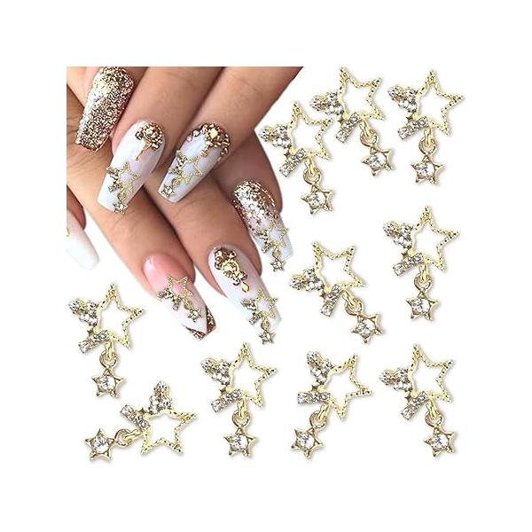 3D Alloy Star Nail Charms,10pcs Metal Stars Gems Rhinestones Shiny Crystal Art Charms Decoration for Nails DIY Manicure Jewelry Accessories Women Supplies