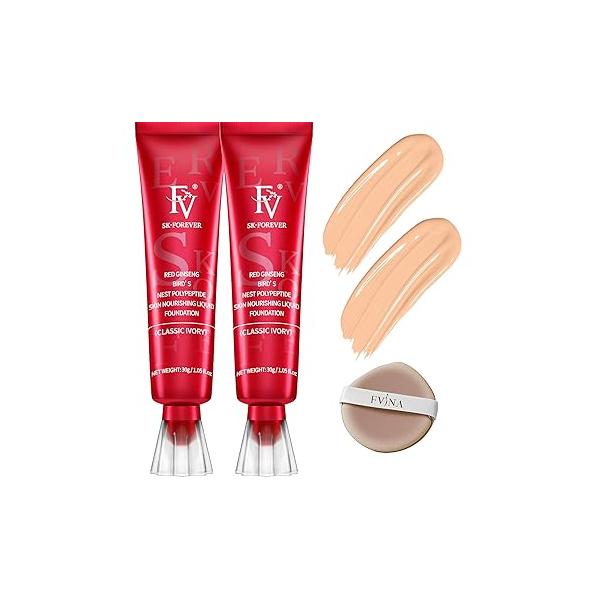 FV 2 Pack Waterproof Foundation, Lightweight & Medium Coverage Foundation with Matte Finish, Oil Control Long Lasting Liquid Makeup for Oily Normal Skin (Classic Ivory, 1.05 fl.oz)