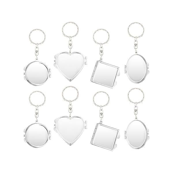 8PCS Mini Metal Folding Mirror,Portable Compact Cosmetic Mirror,Dual Sided Vanity Mirror with Key Ring Keychain,Makeup Tools for Women Girls,Square,Circular,Heart-Shaped,Elliptical