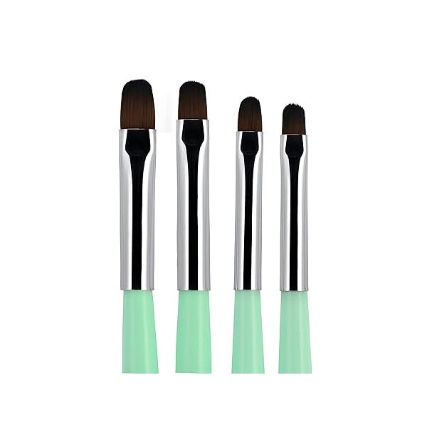 Beaute Galleria - 4pcs Acrylic UV Gel PolyGel Nail Art Brush Set (Size 6, 8, 10, 14), Tips Builder Painting Pen Clean-Up Brush, Wooden Handle with Nylon Hair