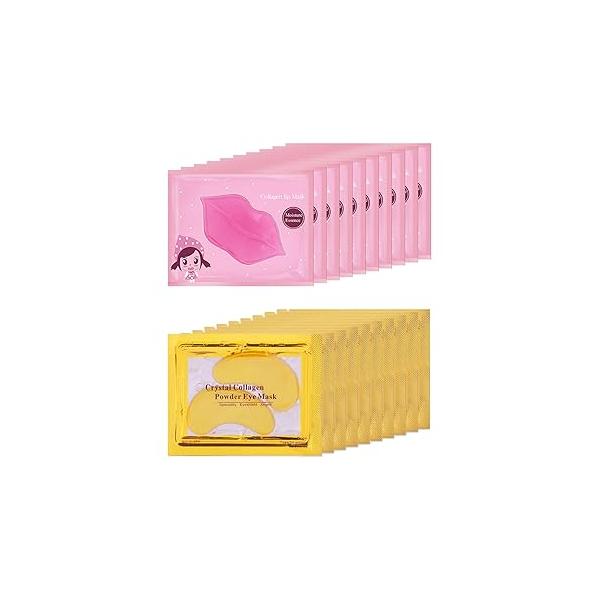 Eakroo 20 Pairs Lip Masks & Eye Mask, Power Crystal Gel 24K Effectively Nourishes the Skin, Bridesmaid Gifts, Hangover Kit, Bulk Gifts for Women, Reducing Fine Lines Dark Circle