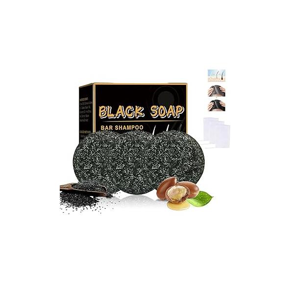 Gray Hair Reverse Bar Soap, Natural Black Soap for Coverage, Mane Shampoo Darkening Men Women with Ginseng & Sesame, Eco-friendly Moisturizing Scalp Care, 3 PCS