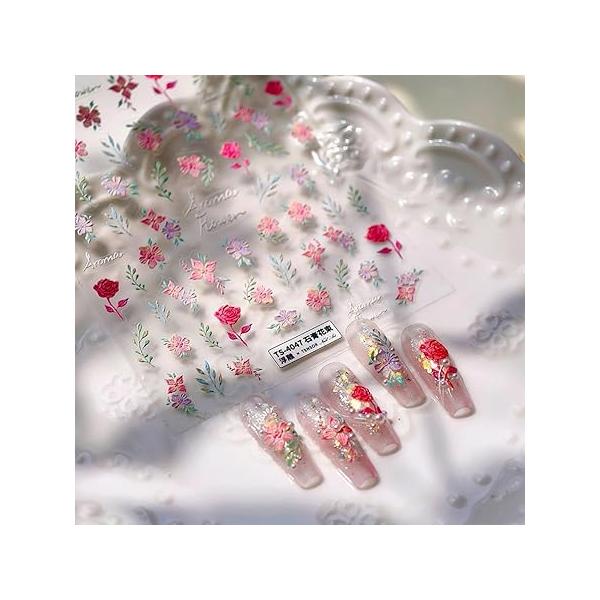 5D Embossed Phoenix Nail Stickers, Gold & Red, Oriental 3D Bohemian Style, Waterproof, Floral Theme, Lightweight, Art Stickers Decals, Decals