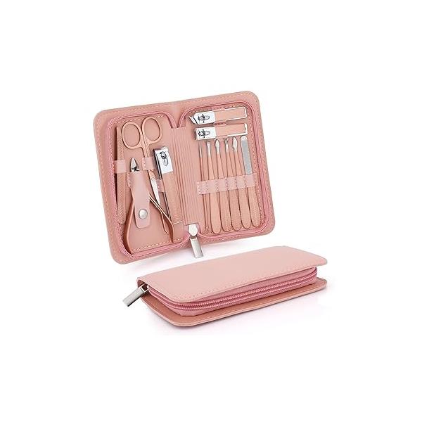 Manicure Set-Stainless Steel Nail Care Set-12 in 1 Professional Ingrown Toenail Clipper Grooming Tool-Pedicure Kit & Toe Cutter-Men Gifts for Grandpa Dad Husband on Fathers Day (Rose Gold)