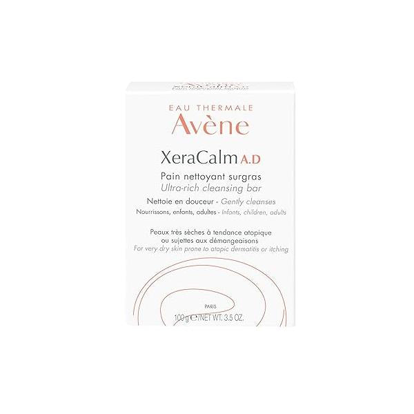 Avène Xercalm A.D Ultra-Rich Cleansing Bar for Atopic Dermatitis, Eczema Prone Skin, Fragrance-Free, 100 g