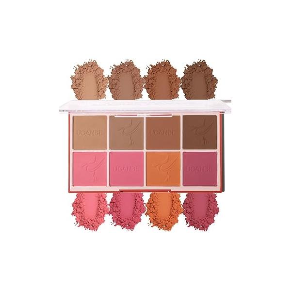 8 Colors Face Matte Blush Palette Shading Blusher - Buildable Facial Cheek Contour Bronzing Pressed Powder Makeup Pallet Women Gift Set (8 with brush)