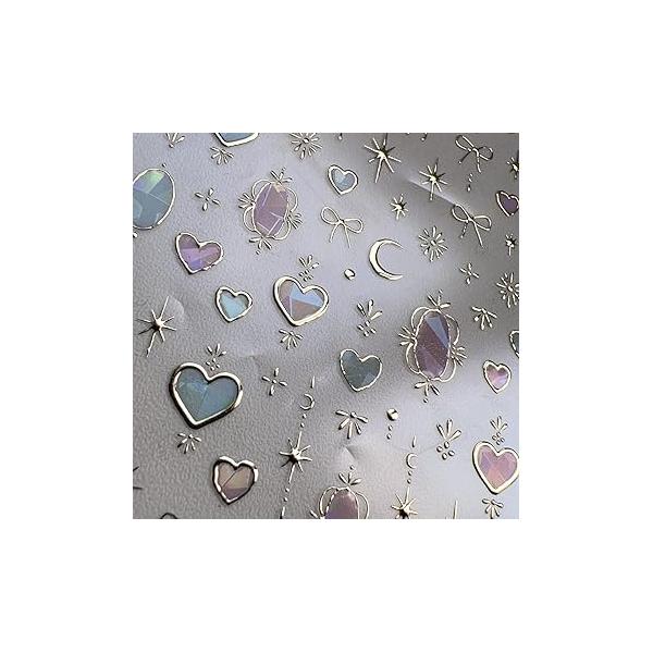 1Pc Gold Heart Nail Art Sticker, 5D Embossed Cute Stickers Pink Blue Bow Starburst Design Decals Supplies for Summer Women DIY Decoration