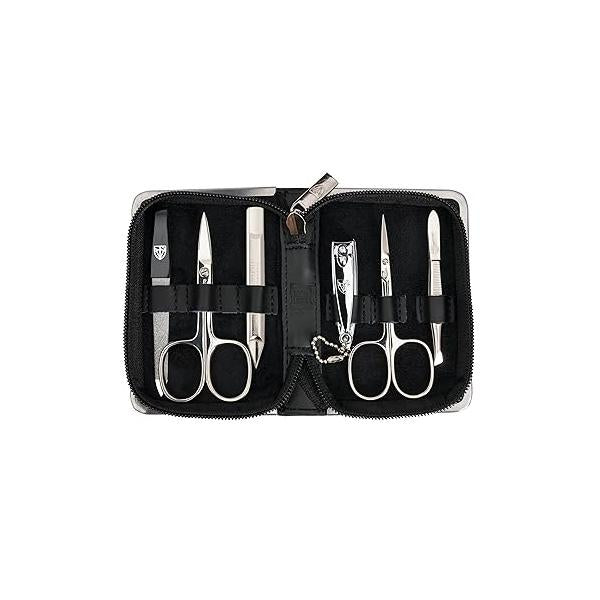 3 Swords Germany - brand quality 6 piece manicure pedicure kit set for professional finger & toe nail care with synthetic leather case Made in colored