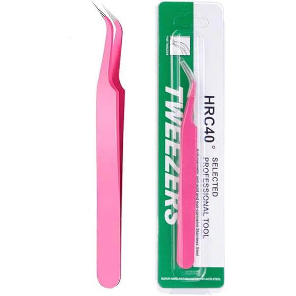 Eyelash Extension Tweezers Stainless Steel Curved Tip for Applications Tools(Pink)
