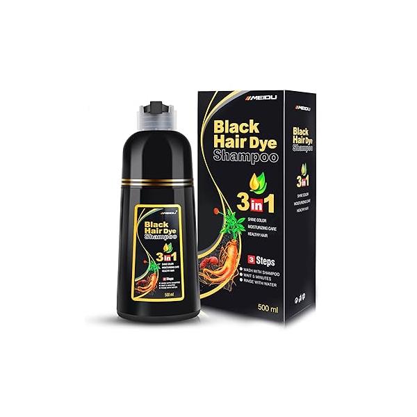 Black Hair dye Shampoo 3 in 1, Natural Color for Gray Hair, Tinte Para el Cabello Women and Men 100% Grey Coverage, 350ml