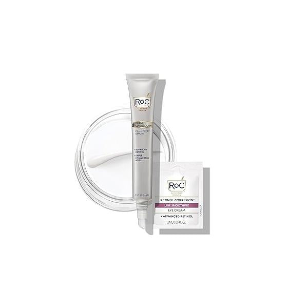 RoC Derm Correxion Fill + Treat Advanced Retinol Serum, Wrinkle Filler Treatment with Hyaluronic Acid for Crow's Feet, 11 Wrinkles, & Laugh Lines, (.5 fl oz) Packette (Packaging May Vary)