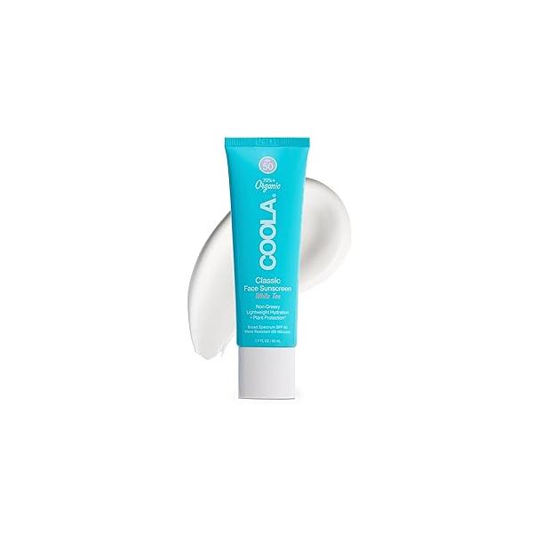COOLA Organic Face Sunscreen SPF 50 Sunblock Lotion, Dermatologist Tested Skin Care for Daily Protection, Vegan and Gluten Free, White Tea, 1.7 Fl Oz