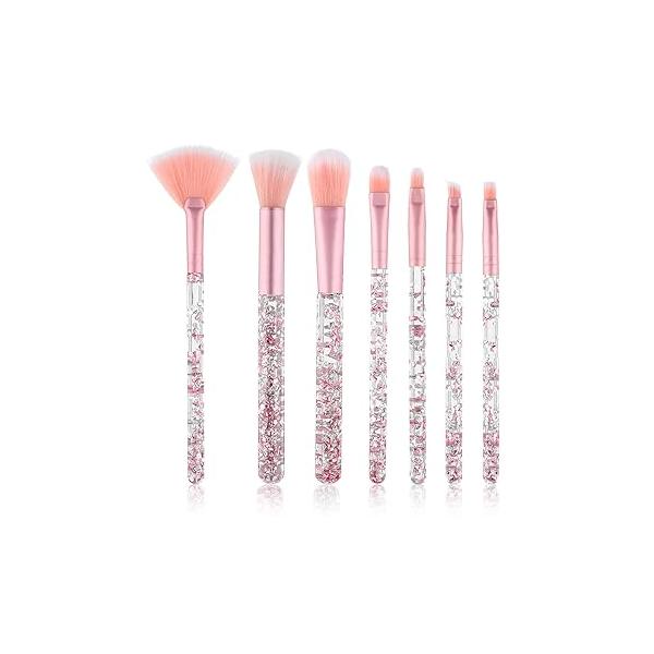7 PCS Glitter Crystal Makeup Brush Set, Sparkles Fan Brushes Blush Powder Lip Shadow Eyebrow Eye Blender Sequins Handle Professional Make up for Women(Blue)