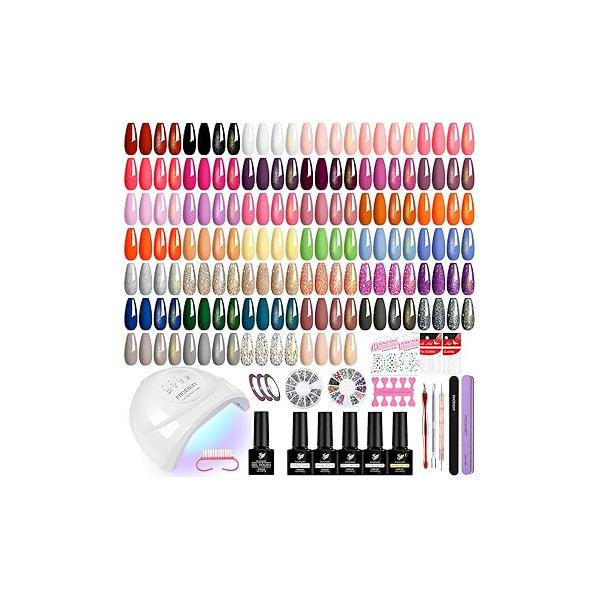 PHOENIXY 47 PCS Gel Nail Polish Kit with U V Light 48W, 26 Classic Colors Set 4 Bottle Base Top Coat Art Decorations Manicure Tools DIY Salon Home Gifts For Women SS9026