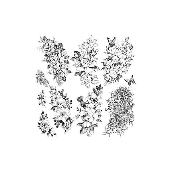 6 Sheets Large Sexy Flower Rose Temporary Tattoos for Women Girls Adults, Body Art Fake Arm Tattoo Stickers, Waterproof Black Floral Chrysanthemum Tatoos