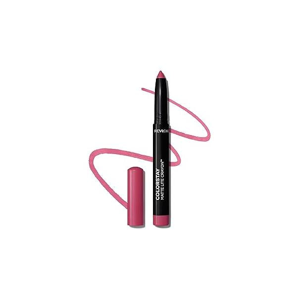 REVLON ColorStay Matte Lite Crayon Lipstick with Built-in Sharpener, Smudge-proof, Water-Resistant Non-Drying Lipcolor, 003 Soufflé All Day, 0.049 oz