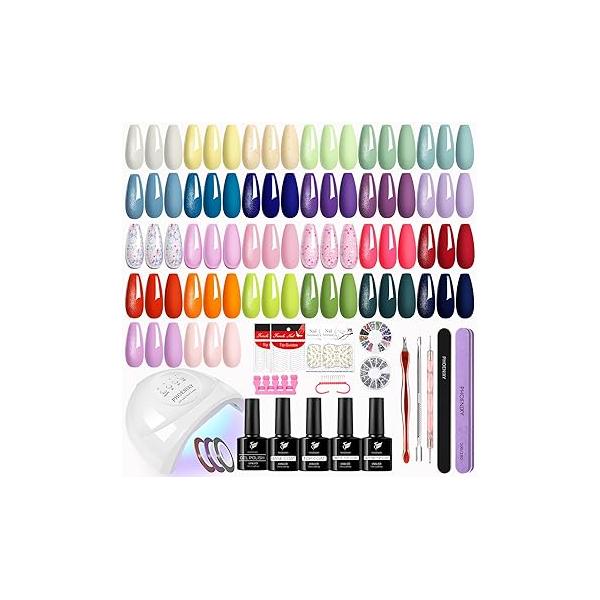 PHOENIXY 47 PCS Gel Nail Polish Kit with U V Light 48W, 26 Classic Colors Set 4 Bottle Base Top Coat Art Decorations Manicure Tools DIY Salon Home Gifts For Women SS9026
