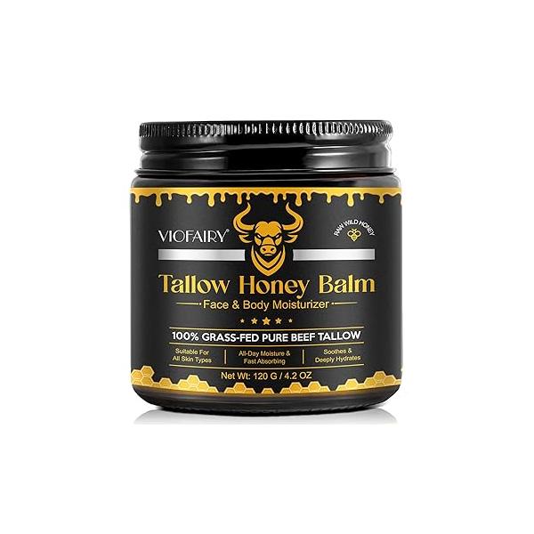 Beef Tallow for skin, Tallow, Hydrating Balm with Raw Honey and Beeswax, Grass-Fed & Wild Blend, Body Face Moisturizer, Natural Formula