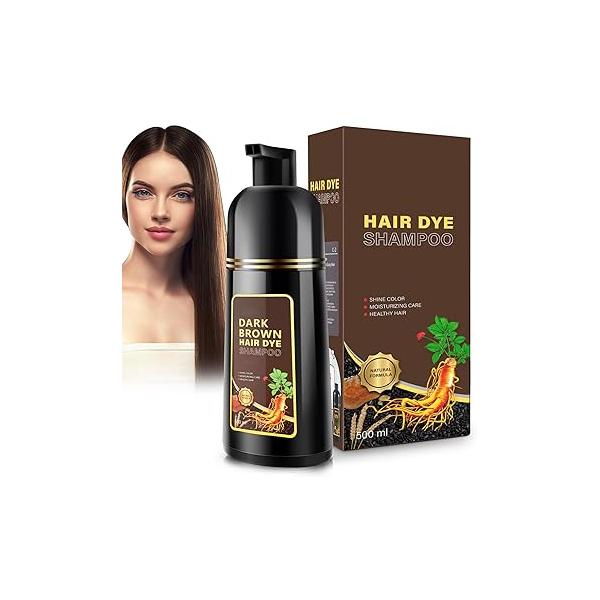 Black Hair Dye Shampoo 3 in 1 for Gray Hair, Herbal Women Men, Grey Coverage 500ml (Black)