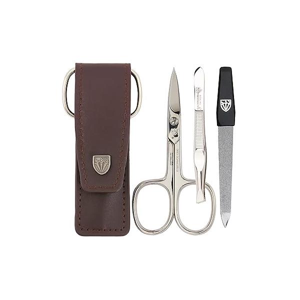 3 Swords Germany - brand quality piece manicure pedicure grooming kit set for professional finger & toe nail care scissors file genuine leather case in gift box, Made Solingen (03737)