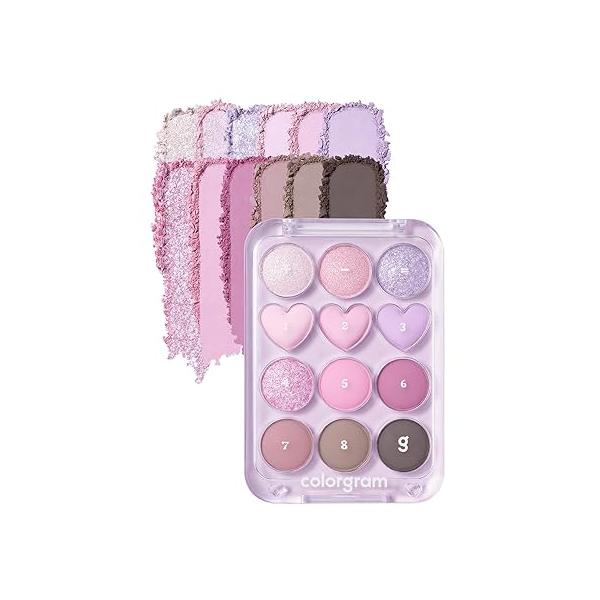 COLORGRAM Pin Point Eyeshadow Palette 03 Pink+Lavender | Ultra-Blendable Matte, Glitter, Shimmer Shades for Daily Makeup K-Beauty Eye with Easy-to-Use Calculator Design