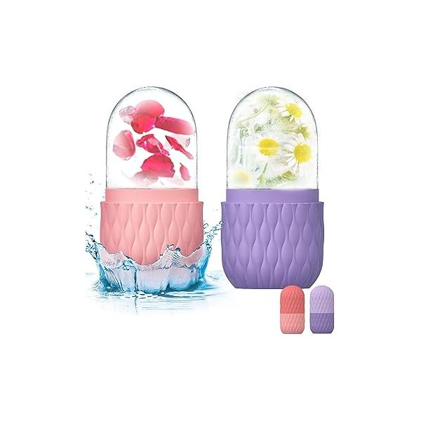 2 Pack Ice Roller for Face and Eye, Skin Care Shrink Pores Reduce Puffiness, Nursing Tool Fever, Redness Swelling, Cube, Mold, Stick, Holder Women Men Purple-Blue