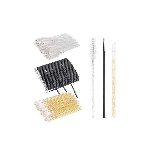300 PCS Eyelash Extension Supplies Kit Disposable Micro Swab Brush Eyebrow Spoolies Lip Stick Mascara Wand Applicator Makeup Tool (Purple Sets)