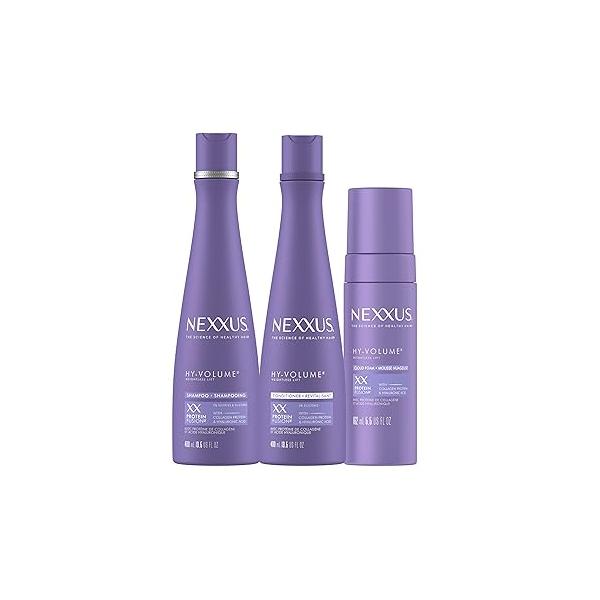 Nexxus HY-VOLUME Weightless Lift Shampoo, Conditioner & Foam 3 Pack PROTEIN FUSION with Collagen Protein Hyaluronic Acid For Flat Limp Hair for 48 Hours of Volume 13.5 fl oz 5.5