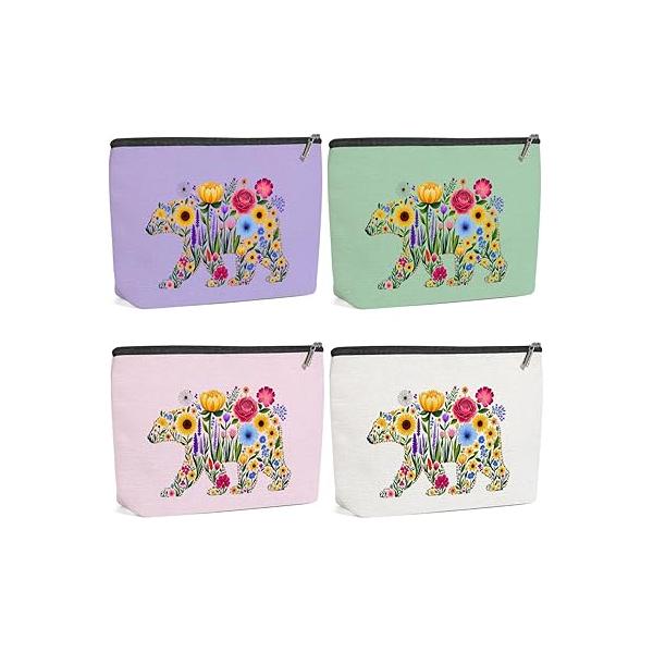 4 Pack Cute Wildflower Cat Gifts for Women Girls Nurse Doctor Sister Mom Makeup Bag,Travel Essentials Cosmetic Bags Women, Travel Toiletry Bag Birthday Graduation Christmas Vacation Day