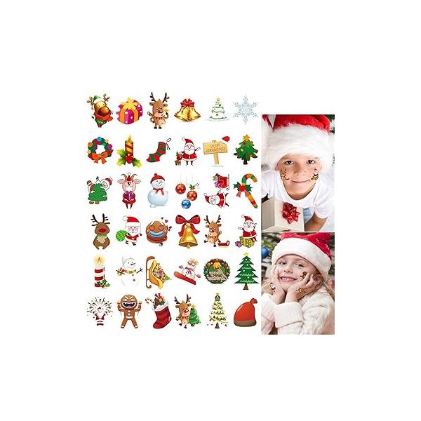 144 PCS Assorted Christmas Temporary Tattoos, Waterproof Body Face Stickers Birthday Stocking Stuffed Xmas Gifts Party Favors for Adults Kids, 72 Patterns