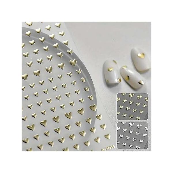 Metallic Heart Nail Art Stickers - 5D Gold Liquid Alloy Design, Self Adhesive Decals for Decoration,Valentines Back Glue Women