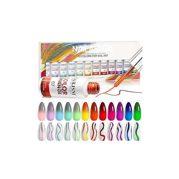 RARJSM Nail Art Gel Liner Painting Polish Set,12 Pastel Colors Spring Summer Collection,Painted Set Build in Thin Brush Soak Off Curing Requires Salon DIY Design Line 8ML