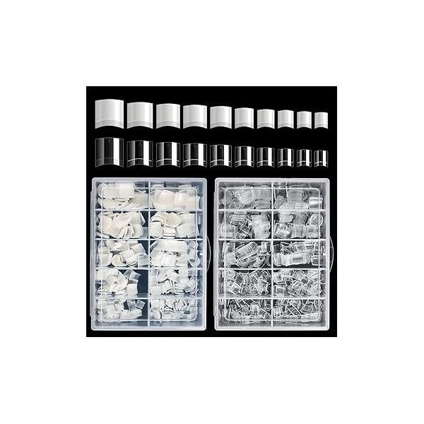 Buqikma 500PCS Short Nail Tips for Acrylic Nails - Clear False Artificial Manicure with Box（Pink Box Tips）