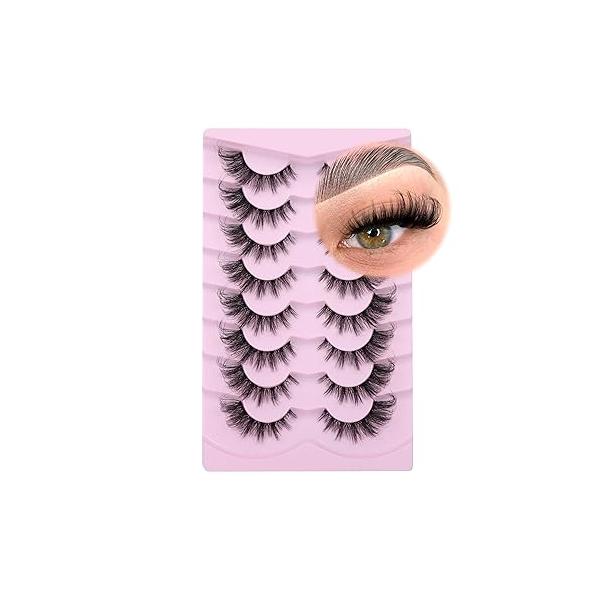 Lashes Wispy False Eyelashes Fox Eye Fake Fluffy Cat Faux Mink Strip Natural Look Clear Band Pack by GVEFETIEE 8 Pairs