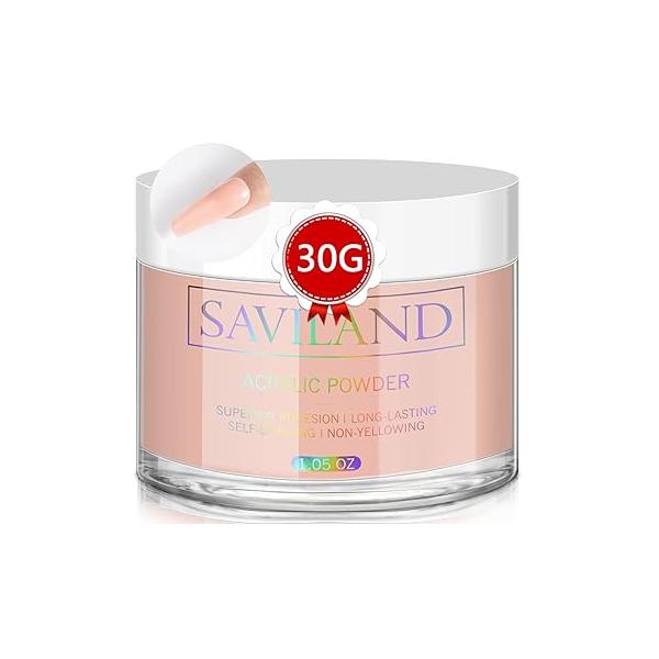Saviland Nude Acrylic Powder - 1oz Professional Color Nail for Nails Extension, 3D Art Polymer Powder, No Need Lamp