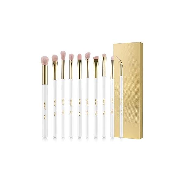 BEILI Eyeshadow Brushes Set 10pcs Duo End Eye Makeup Travel with Soft Synthetic Hairs & Real Bamboo Wood Handle for Eyeshadow, Blending,Concealer, Eyebrow, Eyeliners